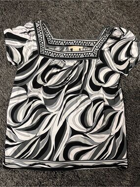 Michael Kors Black & White Geometric Square-Neck Women's Top Size Medium